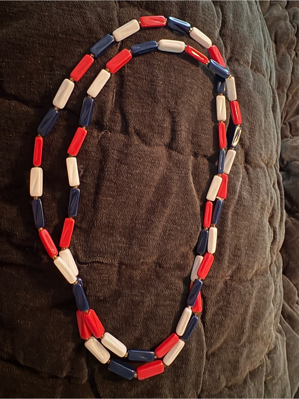 60’s Vintage Lucite Red White & Blue Beaded Necklace/ 23”